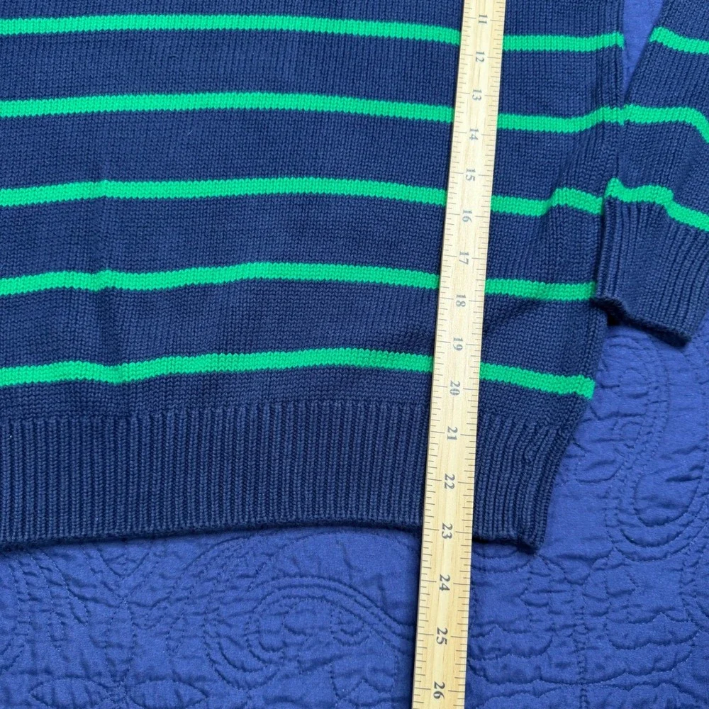 Polo Ralph Lauren Mens S Quarter Zip Sweater Navy Blue Green Striped Cotton Knit